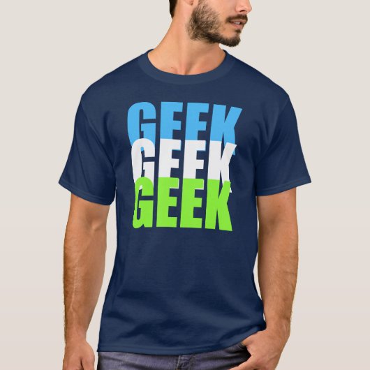 T-shirt de geek avec la conception verte blanche (Devant)