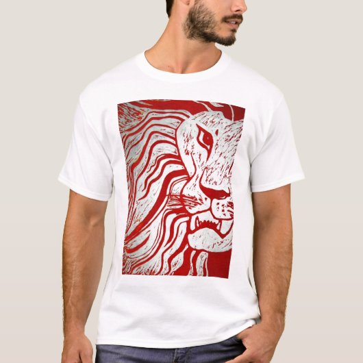 T-shirt de gravure sur bois en lion (Devant)