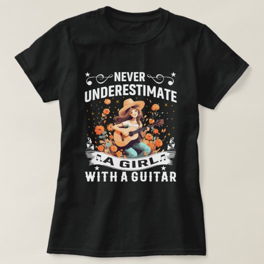 T-shirt de guitare ne sous-estime jamais une fille (Design devant)
