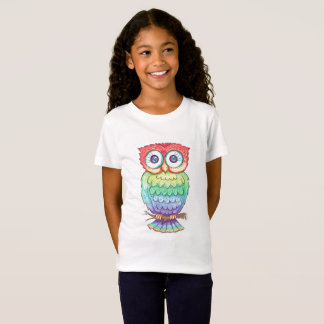 T-shirt de hibou d'arc-en-ciel de filles