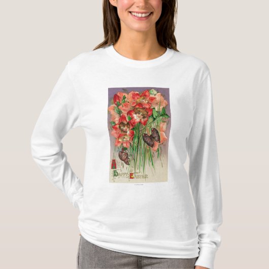 T-shirt De Joyeuses Pâques avec les fleurs principales de (Devant)