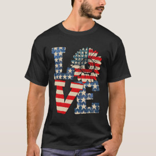 T-shirt De Juillet Love Tournesol Patriotique Drapeau Amér