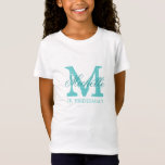 T-shirt de la demoiselle junior Monogram jr<br><div class="desc">Jr monogramme personnalisé. t-shirts de demoiselles | bleu turquoise et blanc. Tee - shirts monogrammes avec nom personnalisé dans un texte de script élégant. Personnaliser pour la mariée, demoiselles d'honneur, fille de fleurs, femme d'honneur, matron d'honneur, mère de la mariée etc. Idée mignonne pour la fête de mariage, douche nuptiale...</div>