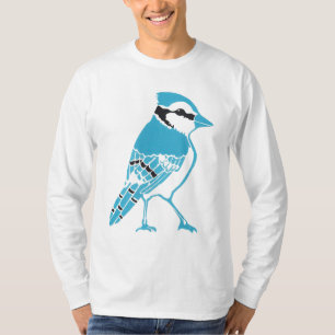T-shirt de la douille des hommes de geai bleu long