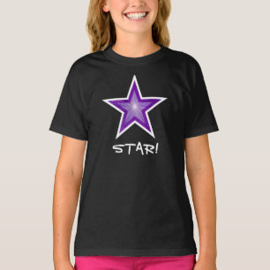 T-shirt de la fille "STAR !" blanc étoile violette