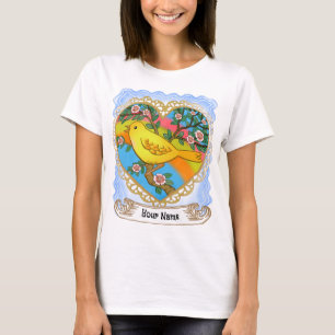 T-shirt de la grand-mère du coeur des oiseaux jaun