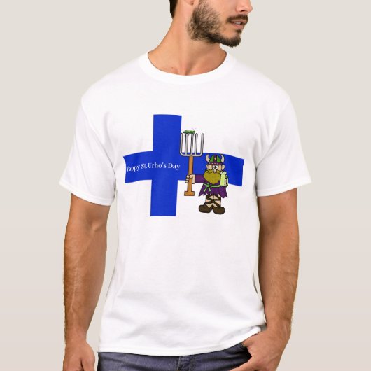 T-shirt de la Saint-Urho avec drapeau finlandais (Devant)
