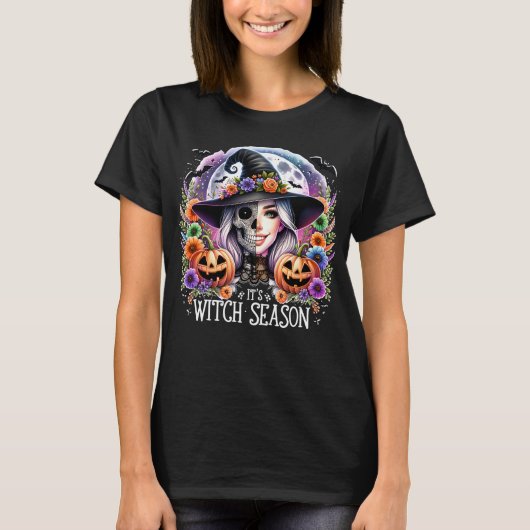 T-shirt de la saison des sorcières avec squelette (Devant)