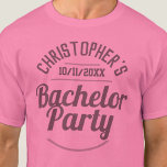 T-shirt de la soirée masculine de bachelor<br><div class="desc">Pour célébrer un Bachelor Party. Conçu pour quelqu'un qui a un "Bachelor Party"! T-shirt homme avec la date de la fête. Chemise du Bachelor Party. Ajoutez le nom de la personne dont il est la partie. T-shirt Bachelor Party.</div>