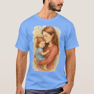 T-shirt de l'illustration aquarelle de la mère et de l'enf