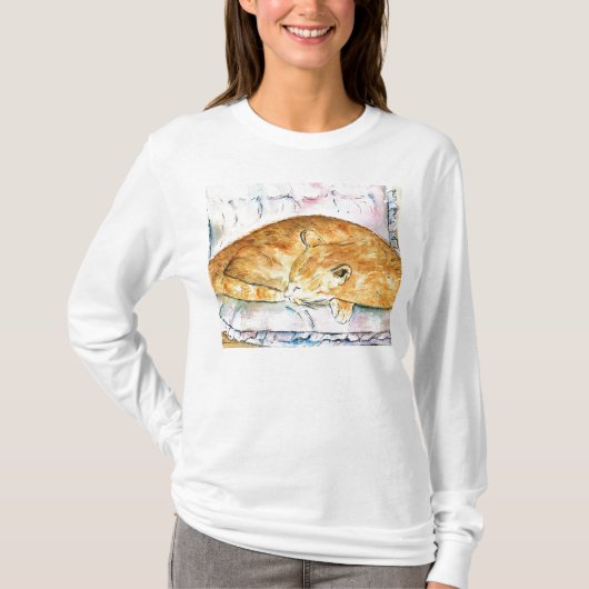 T-shirt de Long-Douille de chat de sommeil (Devant)