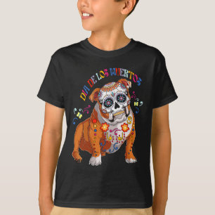 T-shirt De Los Muertos Anglais Bulldog Floral Crâne M