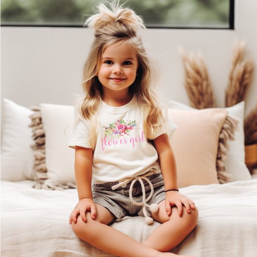 T-shirt de mariage Fleur rose pour petite fille d'