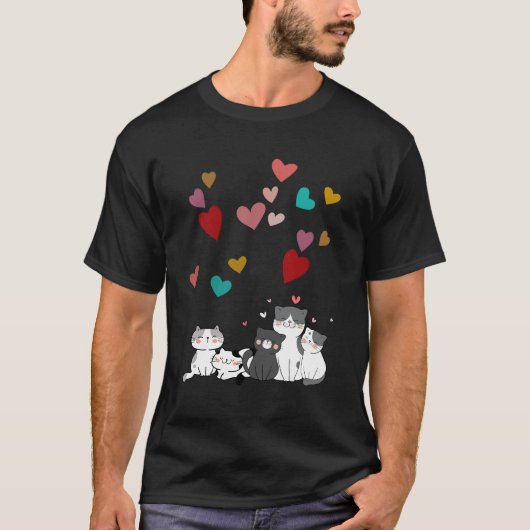 T-shirt De mignons chats heureux entourés de coeurs (Devant)