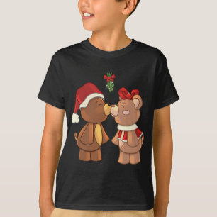 T-shirt De mignons Nounours de Noël S'embrasser sous Mistl
