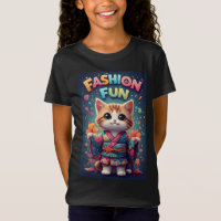 T-Shirt de Mode Chat Kimono Floral Cadeau Mignon