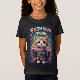 T-Shirt de Mode Chat Kimono Floral Cadeau Mignon