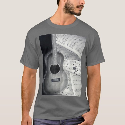 T-shirt de musique de guitare et de feuille (Devant)