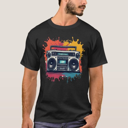 T-shirt de musique graphique Retro Boombox des ann (Devant)