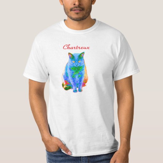 T-shirt de néon de chat de Chartreux (Devant)