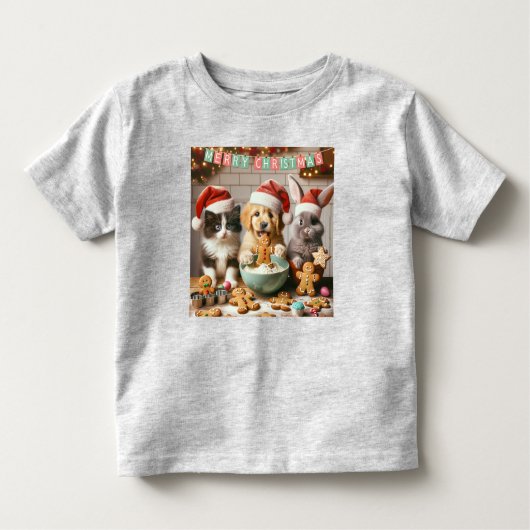 T-shirt de Noël avec chien, chat, lapin (Devant)