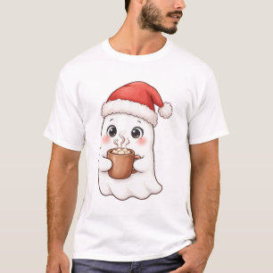 T-shirt de Noël avec un fantôme mignon en bonnet d