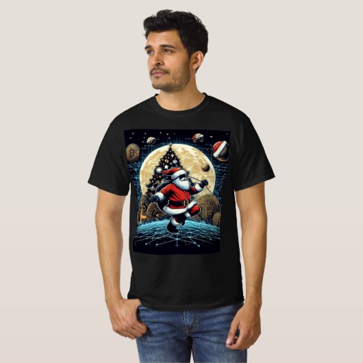 T-shirt de Noël Crypto Père Noël Scifi (Devant entier)