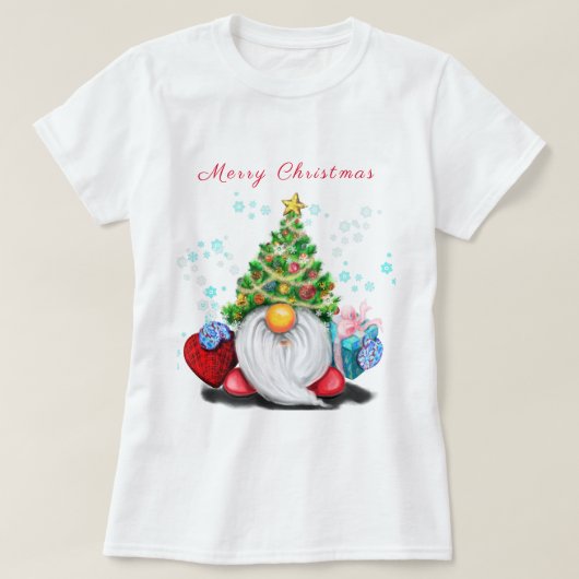 T-shirt de Noël Joyeux Gnome avec cadeau (Design devant)