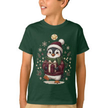 T-shirt de Noël mignon avec manchot pour garçons |