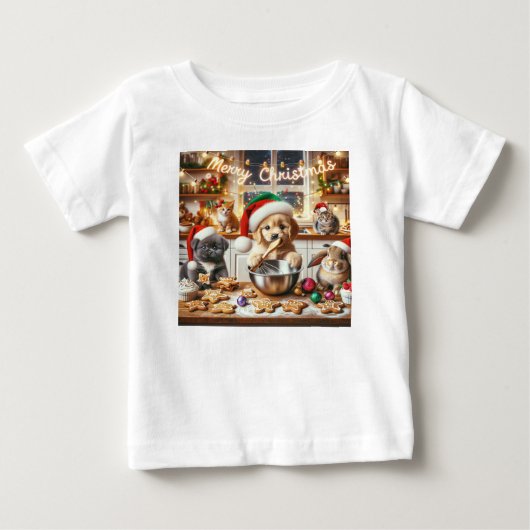 T-shirt de Noël pour bébé avec chien, chat, lapin (Devant)
