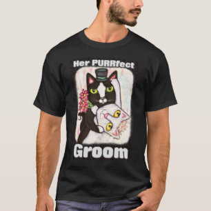 T-shirt de noir de couples de mariage de chat de