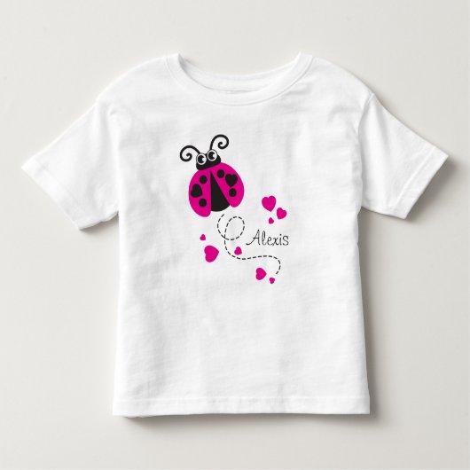 T-shirt de nom rose pour les coeurs de coccinelle  (Devant)