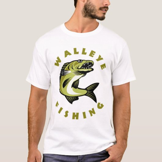 T-shirt de pêche au walleye sur mesure pour hommes (Devant)