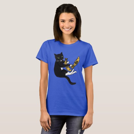 T-shirt de pêche pour chat noir et blanc (Devant entier)