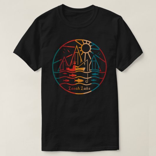 T-shirt de pêche Retro Leech Lake (Design devant)