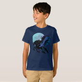 T-shirt de Pegasus noir et de lune bleue (Devant entier)