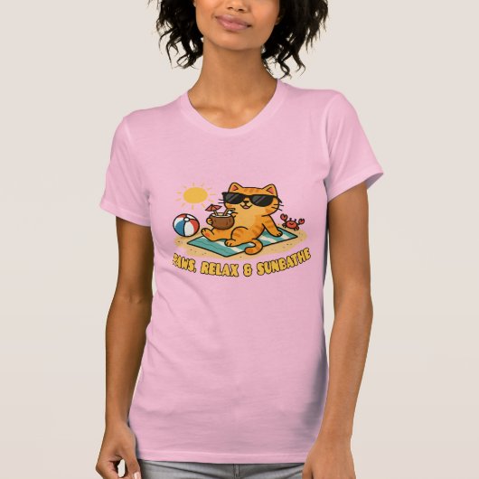 T-shirt de plage de chat drôle – Paws Relax & Sunb (Devant)
