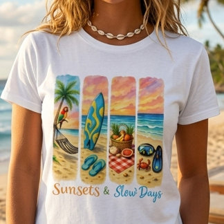 T-shirt de plage tropicale «Couchers de soleil et