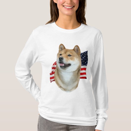T-shirt de Shiba Inu et de drapeau (Devant)
