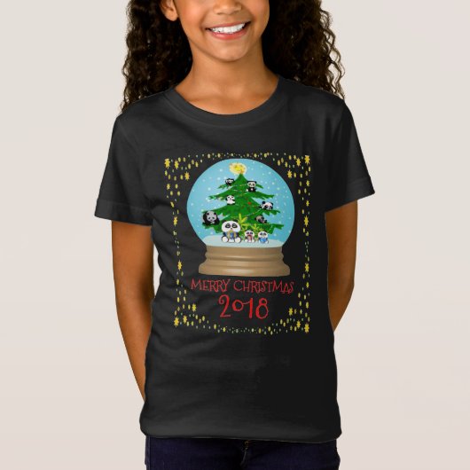 T-shirt de Snowglobe d'arbre de Noël de panda (Devant)