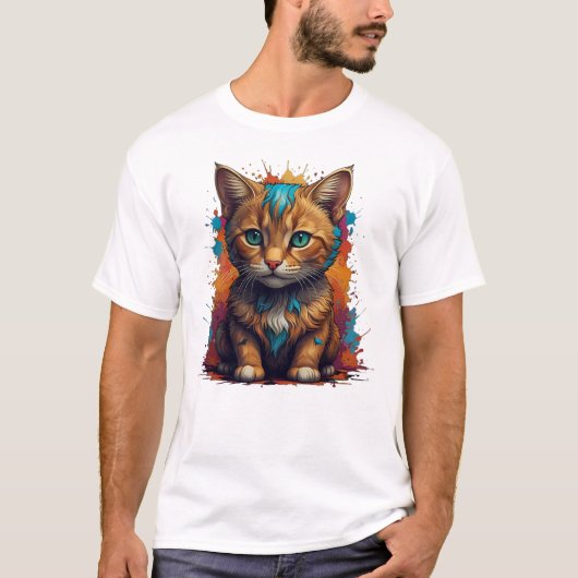 T-Shirt de style confortable avec chat orange mini (Devant)