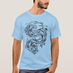 T-shirt de style de croquis de dragon d'eau