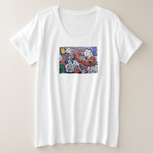 T-shirt de taille PLUS féminin avec Dragon japonai (Design devant)