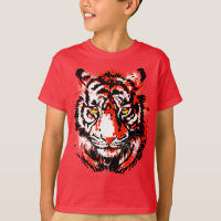 T-shirt de tête de tigre rouge réaliste pour enfan