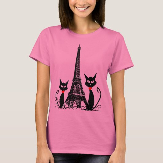 T-shirt de Tour Eiffel et de chats noirs (Devant)