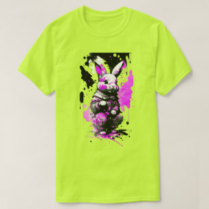 T-shirt de vacances lapin de Pâques noir et rose