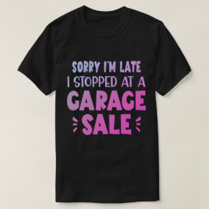 T-shirt de vente de garage drôle, lavande et noir