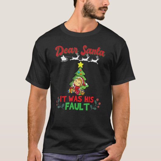 T-shirt Dear Santa It Was His Fault Siblings Matching Xmas (Devant)