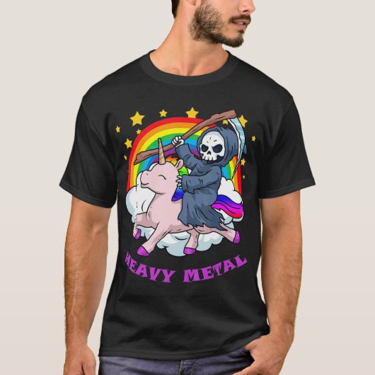 T-shirt Death Metal s Unicorn Grim Reaper Rainbow Heavy (Devant)