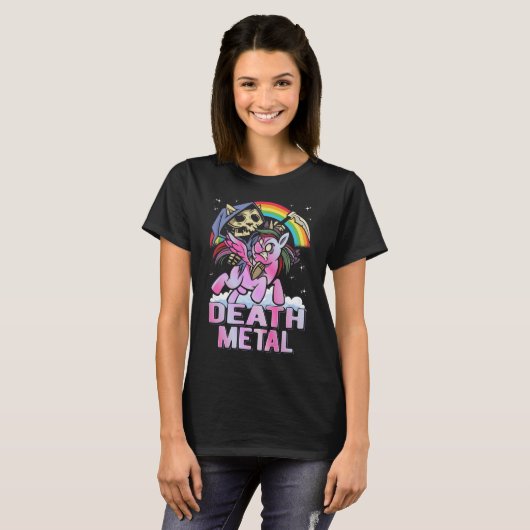 T-shirt Death Metal Unicorn Reaper arc-en-ciel (Devant entier)